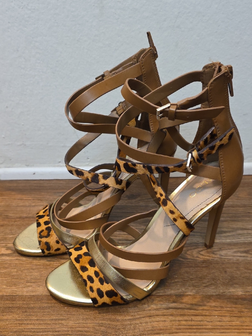 Aldo Leopard & Tan Strappy High Heel Sandals